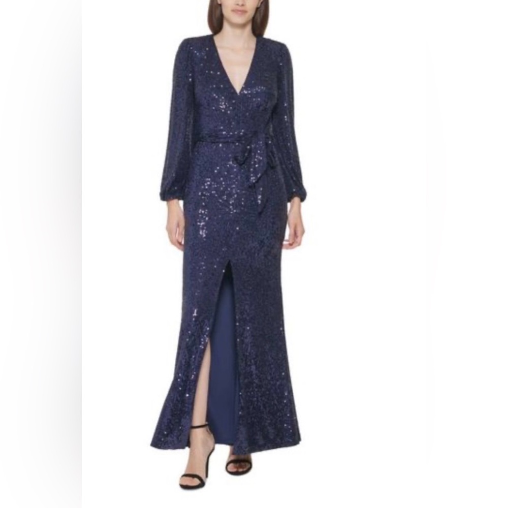 Vince Camuto Women Blue Maxi Dress Sequined Long Sleeves Size 2 NWT 178$‎